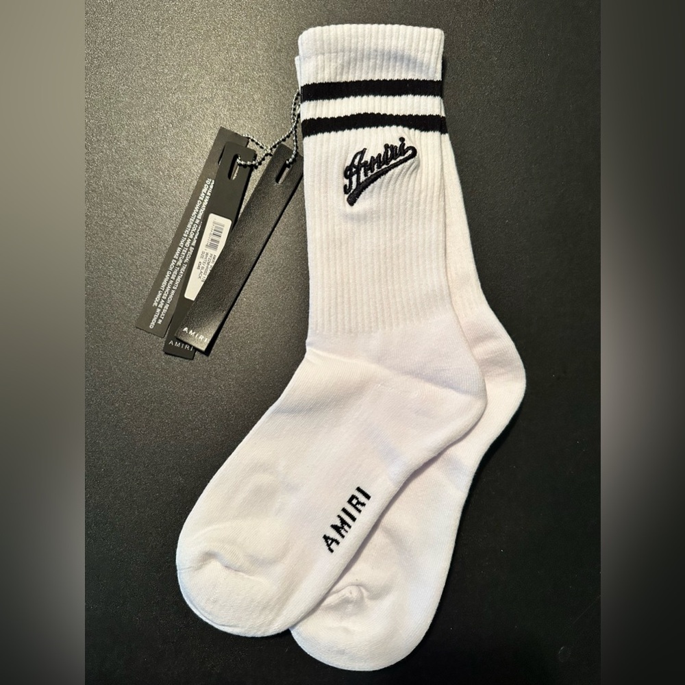 AMIRI Ribbed Script Varsity Logo Socks (Black) 43-44 (size 10-11) New